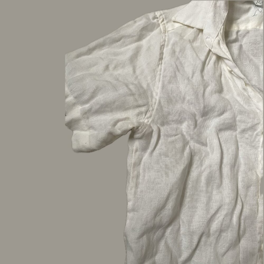 Amiani White Linen Short Sleeve Button-Up Shirt - Picture 5 of 7